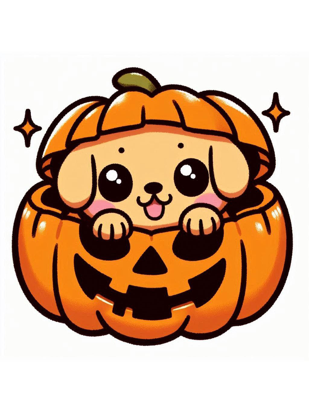halloween cute animals drawings depiction of a cute puppy peering out from a carved pumpkin, sparkling with mischief and joy.